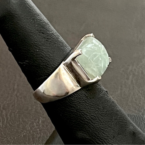 Vintage sterling silver carved jade ring Size 6 - Picture 6 of 11